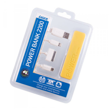 2200mah Emergency Power Bank with 3 in 1 Charging Cable YELLOW