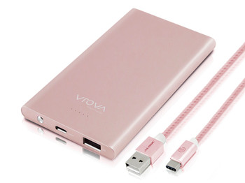 VROVA ELITE USB-C 5200mAh Ultra Portable Power Bank with Dual Output & Smart Charge  Rose Gold  Includes USBC to USBA Charging Cable