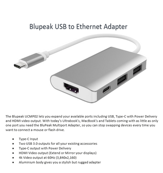 Blupeak USB-C Multi-Port Adapter HDMI4K/2xUSB3.0/PD