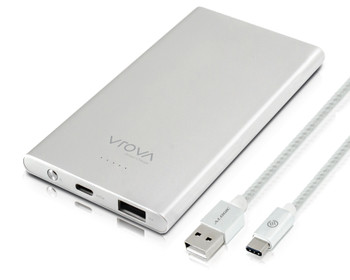 VROVA ELITE USBC 5200mAh Ultra Portable Power Bank with Dual Output (3A USBC + 2.4A USBA) - Silver (Includes USBC to USBA Charging Cable)