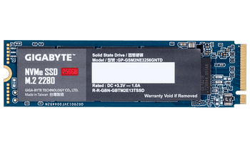 Gigabyte, SSD, M.2(2280), NVMe, PCIE 3x4, 256GB, Read:1700MB/s(180k IOPs),Write:1100MB/s(250k IOPs), 2.6W, 5 Years Limited Warranty