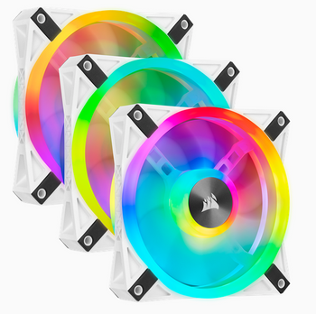 WHITE QL120 RGB, 120mm RGB LED Fan, Triple Pack with Lighting Node CORE