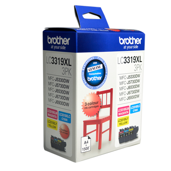 Brother LC-3319XL High Yield CMY Colour 3 Pack Genuine (1 x Cyan, 1 x Magenta, 1 x Yellow)