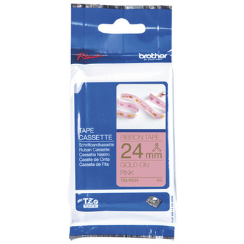 Brother TZeRE54 24mm x 4m Gold on Pink Labelling Tape