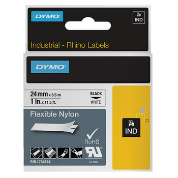 Dymo Industrial Rhino 24mm x 3.5M Black on White Flexible Nylon Tape