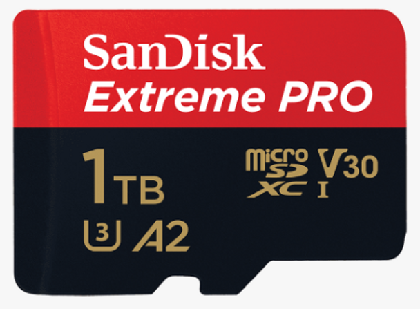 SanDisk Extreme microSDXC, SQXA1 1TB, V30, U3, C10, A2, UHS-I, 160MB/s R, 90MB/s W, 4x6, SD adaptor, Lifetime Limited