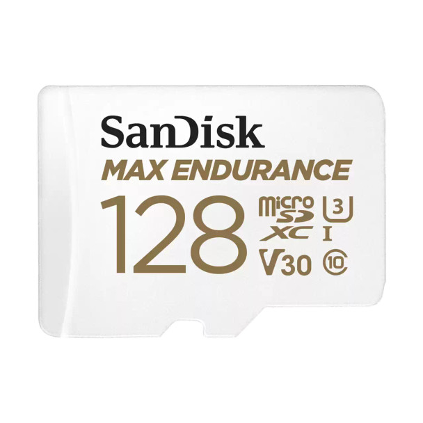 SanDisk MAX ENDURANCE microSDXC Card, SQQVR 128G, (60,000 Hrs), UHS-I, C10, U3, V30, 100MB/s R, 40MB/s W, SD adaptor, 10Y