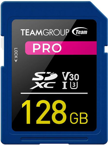 TEAMGROUP PRO 128GB UHS-I/U3 SDXC Memory Card U3 V30 4K UHD Read Speed up to 100MB/s