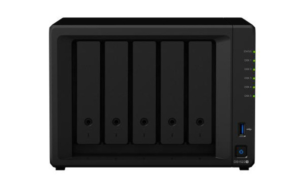 Synology DiskStation DS1522+  5-Bay 3.5" Diskless 4xGbE NAS (Tower), AMD Ryzen R1600 dual core 2.6GHz,8GB RAM,2xUSB3,2x eSATA, 3 Yr Wty - Launch 13JUL