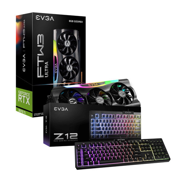 EVGA GeForce RTX 3070 Ti FTW3 ULTRA GAMING, 8GB GDDR6X, iCX3 Technology, ARGB LED, Metal Backplate and EVGA Z12 RGB Gaming Keyboard