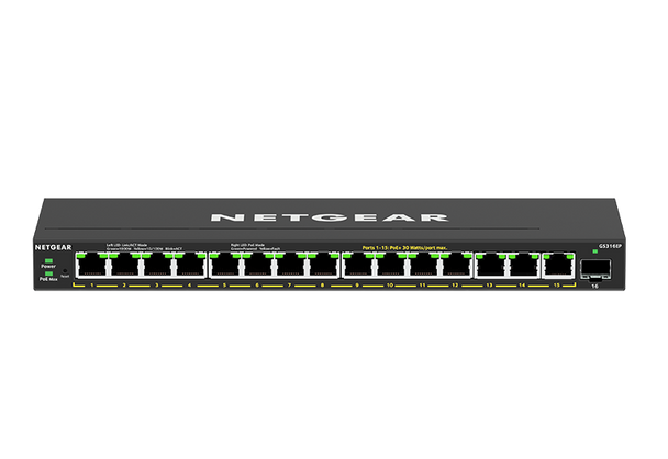 NETGEAR 16 Port PoE Gigabit Ethernet Plus Switch (GS316EP) - with 16 x PoE+ @ 180W, Desktop/Wall Mount