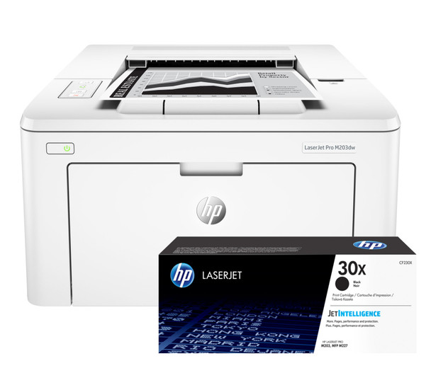 BUNDLE HP LaserJet Pro M203dw 28ppm A4 Wireless Mono Laser Printer + 30X High Yield Black Toner (CF230X) (G3Q47A-30XBUN)