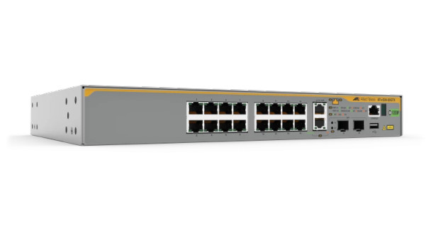 16-port 10/100/1000T stackable switch with 2x 1/2.5/5/10 Gigabit copper uplinks, 2x SFP/SFP+ slots, and one fixed power supply AU Power Cord.