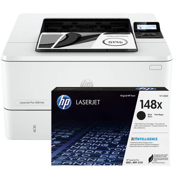 BUNDLE HP LaserJet Pro 4001dn 40ppm A4 Mono Laser Printer + 148X High Yield Black Toner (W1480X) (2Z600F-148XBUN)