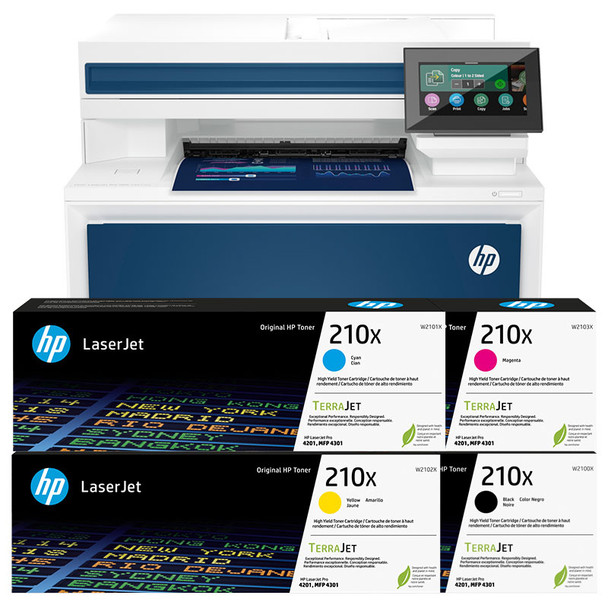 BUNDLE HP Color LaserJet Pro MFP 4301dw 35/33ppm A4 Wireless Colour Multifunction Printer + 210X Toners (W2100X, W2101X, W2102X, W2103X) (Copy of 4RA80F-210ABUN)