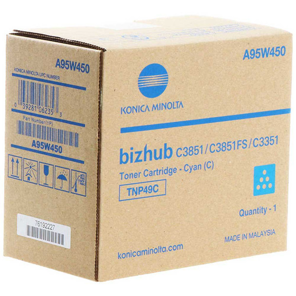 Konica Minolta Bizhub C3351/C3851 TNP49C (A95W490) Cyan Toner Cartridge - 12K