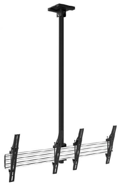 Atdec 2x1 ceiling menu board mount (1.25m rail, 1.5m pole), tilting angle. Max load per display: 25kg