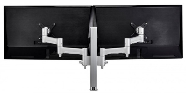 Atdec AWMS-2-4640 F-clamp Black Dual 460mm monitor arms on 400mm post in BLACK