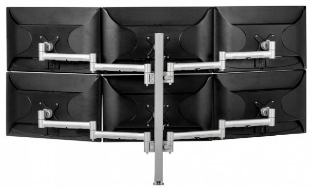 Atdec Six Monitor Arm 750mm Post Desk Mount. Max load: 0-9kg per arm (12kg middle arm) - Silver