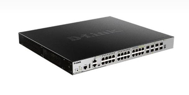 D-Link DGS-3630, 28-Port Stackable Managed Switch with 20 BASE-T PoE, 4 Combo BASE-T PoE/SFP and 4 (10G) SFP+ Ports
