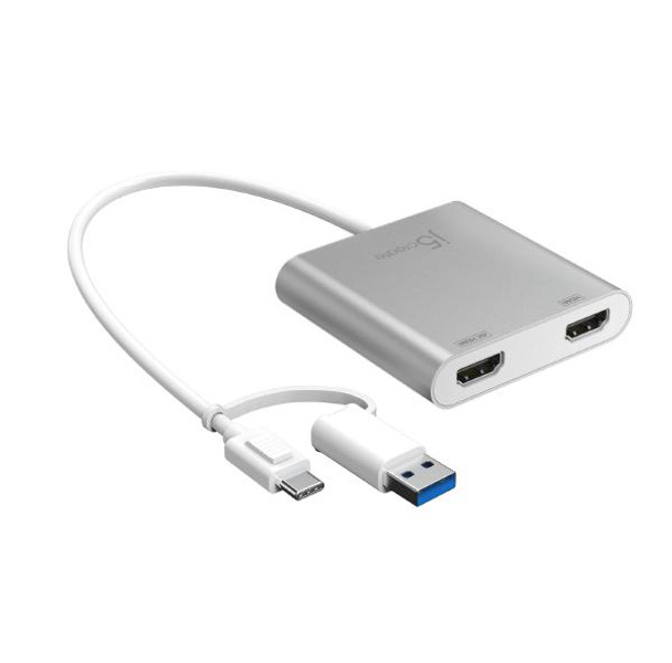 J5create JCA365 USB-C to Dual HDMI 4K + 2K Multi-Monitor Adapter - (USB-C to 2 x HDMI) - Includes USB-C to USB-A adaptor (Macbook dual screen extended