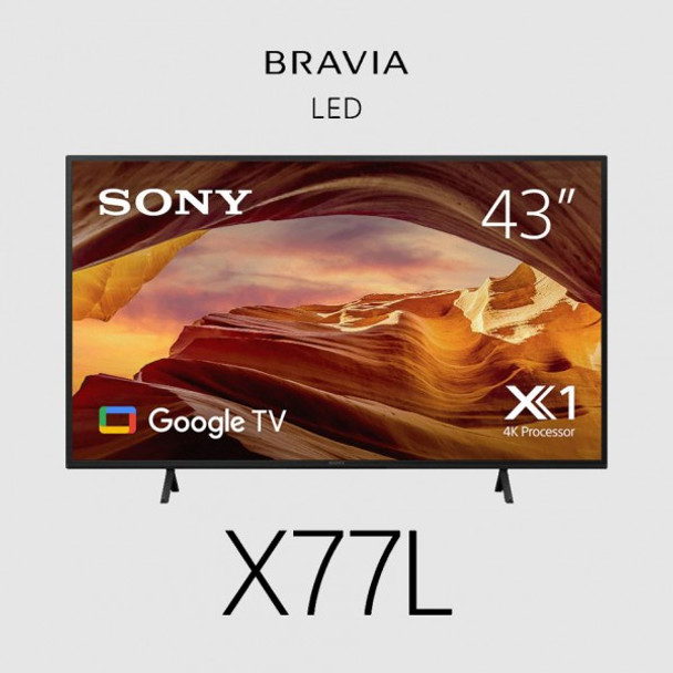 Sony Bravia X77L TV 43&quot; Entry 4K (3840 x 2160), 450-cd/m2 Brightness, HDR10, HLG, Android TV, Google TV, 3 Year Onsite