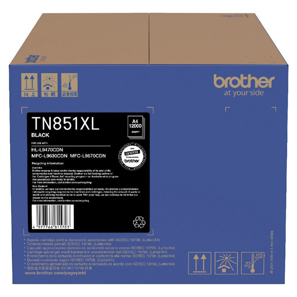 Brother TN-851XLBK Genuine High Yield Black Toner Cartridge - 12K