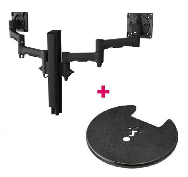 Atdec AWMS-2-4640 Dual 18.11&quot; Monitor Arms on 15.75&quot; Post and Grommet Clamp Desk Fixing, Black