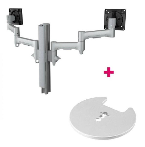 Atdec AWMS-2-4640 Dual 18.11&quot; Monitor Arms on 15.75&quot; Post and Grommet Clamp Desk Fixing, Silver