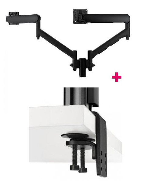 Atdec AWMS-2-D13 Dual 27&quot; Dynamic Monitor Arms on 5.3&quot; Postand Heavy-Duty F Clamp Desk Fixing, Black