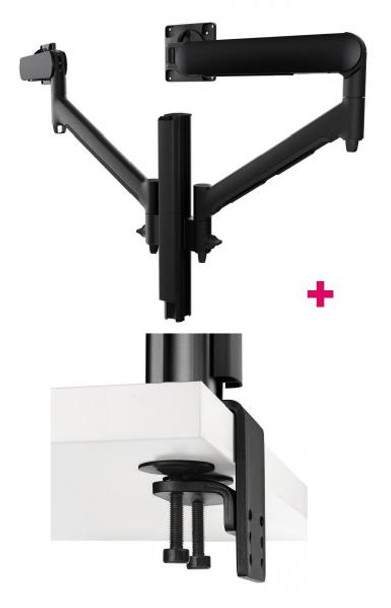 Atdec AWMS-2-D40 Dual Dynamic 27&quot; Monitor Arms on 15.7&quot; Post and Heavy-Duty F Clamp Desk Fixing, Black