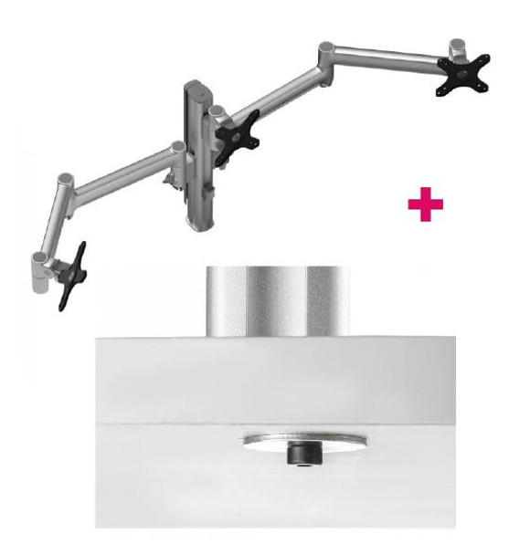 Atdec AWMS-3-13714 Triple 5.11&quot; and 27.95&quot; Monitor Arms on 15.75&quot; Post and Bolt-Through Desk Fixing, Silver