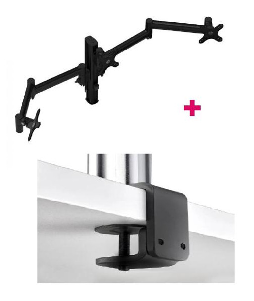 Atdec AWMS-3-13714 Triple 5.11&quot; and 27.95&quot; Monitor Arms on 15.75&quot; Post and F Clamp Desk Fixing, Black