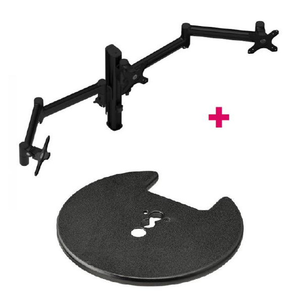 Atdec AWMS-3-13714 Triple 5.11&quot; and 27.95&quot; Monitor Arms on 15.75&quot; Post and Grommet Clamp Desk Fixing, Black