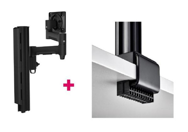 Atdec AWMS-4640 Single 18&quot; Monitor Arm on 15.7&quot; Post and C Clamp Desk Fixing, Black