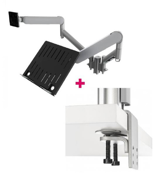 Atdec AWMS-2-ND13 Notebook-Monitor Combo Mount + 135mm Post / 9kg (20lb) Flat Screens, 6kg (13.5lb) Curved Screens + H-Duty FClamp Desk Fixing, Silver