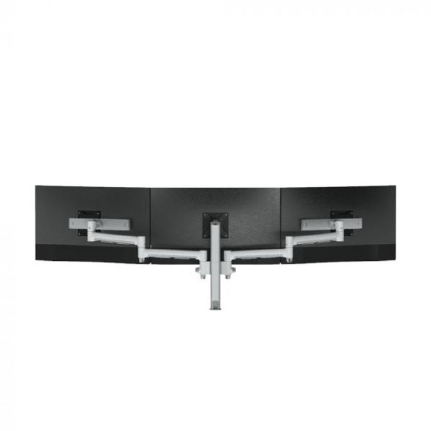 Atdec AWMS-3-137S4 Triple Monitor Swing Arms with Sliders on 400mm Post / Supports 7kg Flat, 5kg Curved up to 27&quot; / F-Clamp Desk Fixing, White