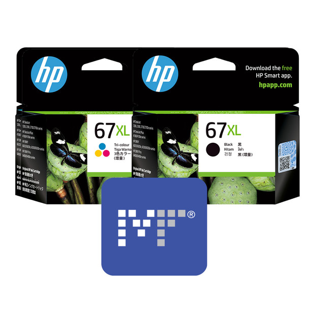 HP 67XL Black Tri-Color High Yield Ink Bundle (includes: 3YM57AA & 3YM58AA)