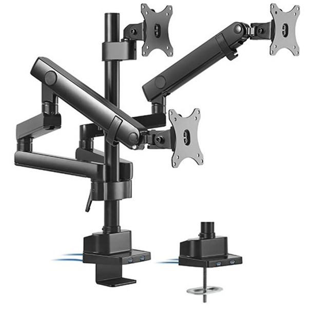 Brateck Triple Monitor Aluminum Slim Pole Held Mechanical Spring Monitor Arm Fit Most 17'-27' Monitors Up to 7kg per screen VESA 75x75/100x100