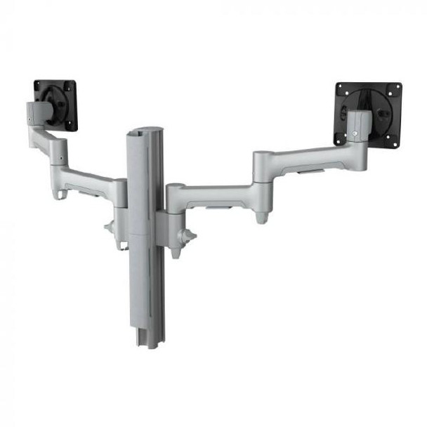 Atdec AWMS-2-4640 Dual Monitor Swing Arms on 400mm Post. Max Load: 12kg (flat), 10kg (curved), Grommet Desk Fixing, VESA up to 100x100. Silver.