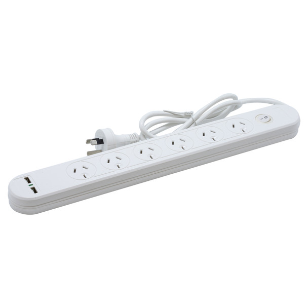 The Brute Power Co. Powerboard - 6 Socket+One Switch+2 USB Ports