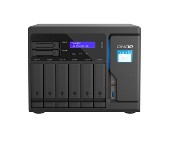 QNAP TS-855X-8G, 8-Bay NAS, Intel Atom C5125 8-core processor, 2.8GHz, 8 GB SODIMM DDR4 (1x 8 GB), 1 x 10Gbe/2 x2.5Gbe, PCIe, 2 Yrs WTY
