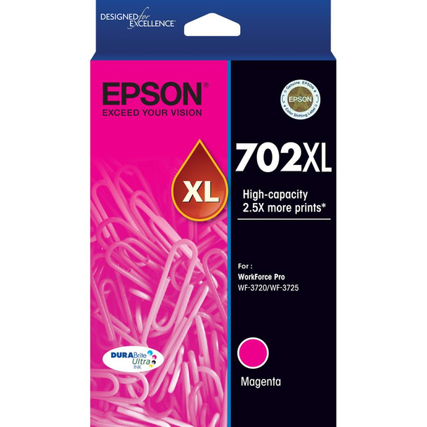 EPSON 702XL DURABRITE ULTRA MAGENTA INK HIGH CAPACITY FOR WF-3720/WF-3725 (Expired)
