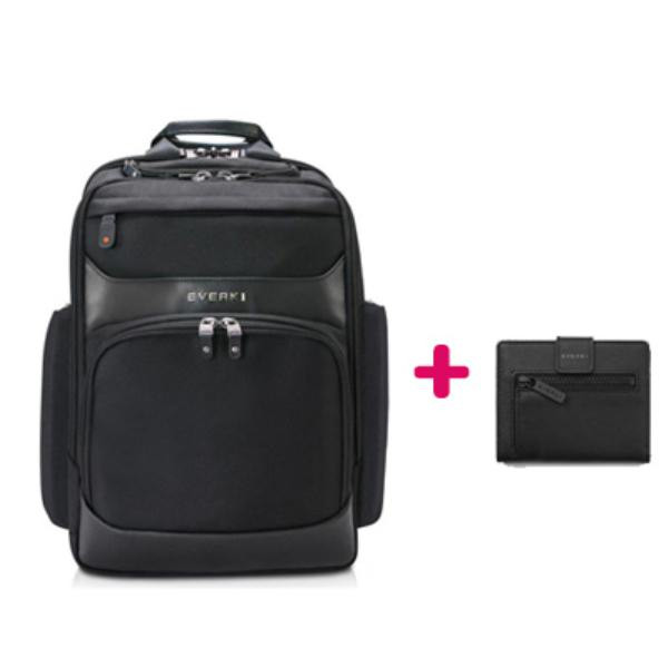 Everki Onyx Premium Travel Friendly Laptop Backpack up to 15.6" + RFID Slim Wallet with 8 card-Slots, Bill-Holder and Coin-Pouch Bundle