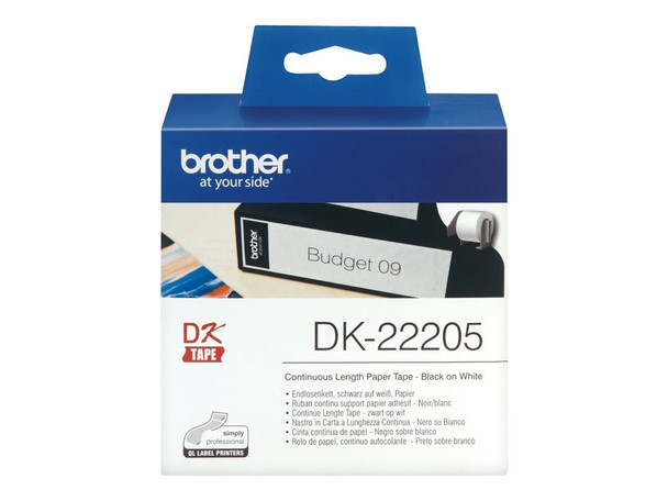 Clearance Brother DK-22205 White Continuous Paper Roll - 62mm x 30.48m Genuine