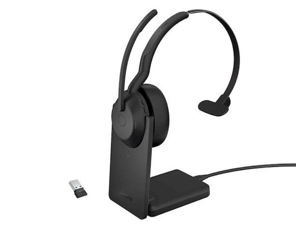 JABRA WIRELESS EVOLVE2 55 UC MONO BLUETOOTH ANC HEADSET W/CHARGING STAND+LINK390A, USB-A