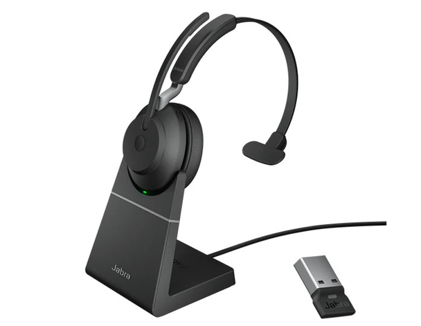 JABRA WIRELESS EVOLVE2 65 UC MONO BLUETOOTH HEADSET W/CHARGING STAND + LINK 390A BT,USB-A