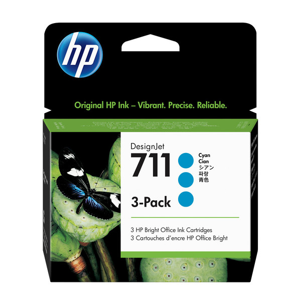 HP 711 3-pack 29-ml Cyan Ink Cartridges for DesignJet T120/T520/T125/T130/T525/T530