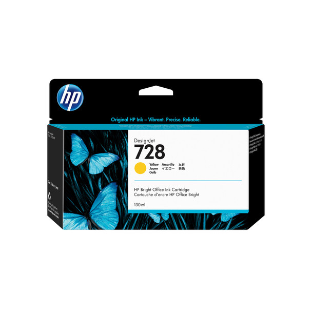 HP 728 130-ml Yellow Ink Cartridge for DesignJet T730/T830