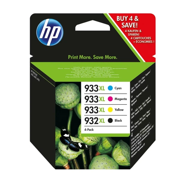 HP 932XL Black/933XL Cyan/Magenta/Yellow 4-pack Original Ink Cartridges